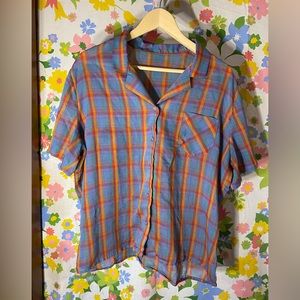 Vintage Plaid Short Sleeve Button Up